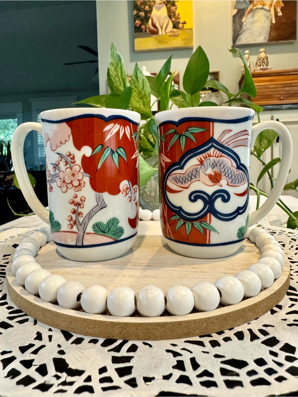 2 porcelain George Briard Heirloom Mugs produced for Neiman Marcus
